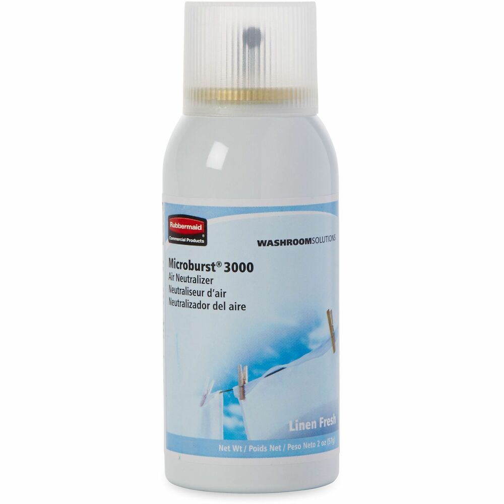 RCP4012551 - Refill delivers long-lasting, effective odor control in Rubbermaid Microburst 3000 Dispensers. While traditional air fresheners only camouflage malodors, this refill is engineered to do the complete job with Microtrans, a true odor neutralizer. It is paired with high-quality fragrances to effectively eliminate unavoidable odors in commercial washrooms. Linen Fresh features notes of bergamot, lemon and lime boosted with hints of cool marine and galbanum, supported by an herbal base.