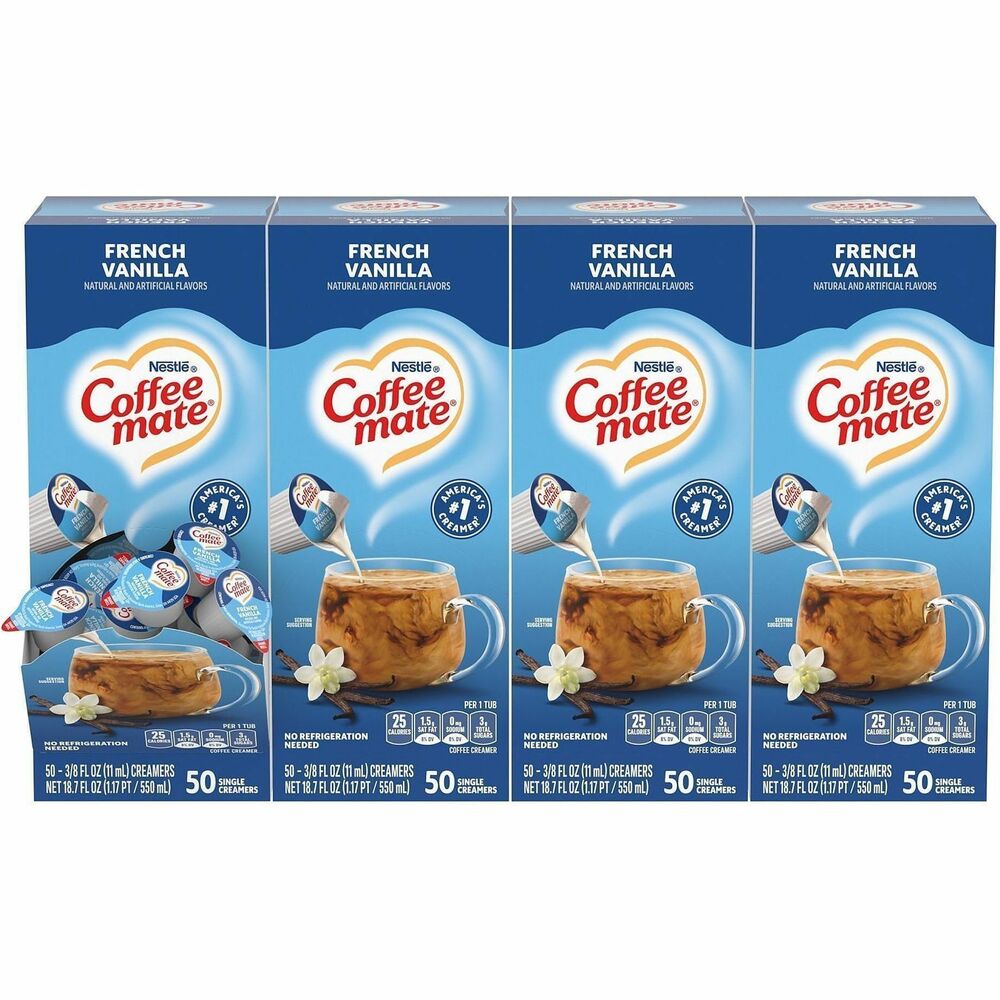 NES35170CT - Delight your employees, customers and guests by offering Coffee mate liquid creamer in your workplace, breakroom or kitchen. Handy, single-serve creamers require no refrigeration. Creamers are easy to use. Simply shake well, pour, stir and enjoy. Each single-serve portion contains 0.38 oz. of French Vanilla-flavored creamer.