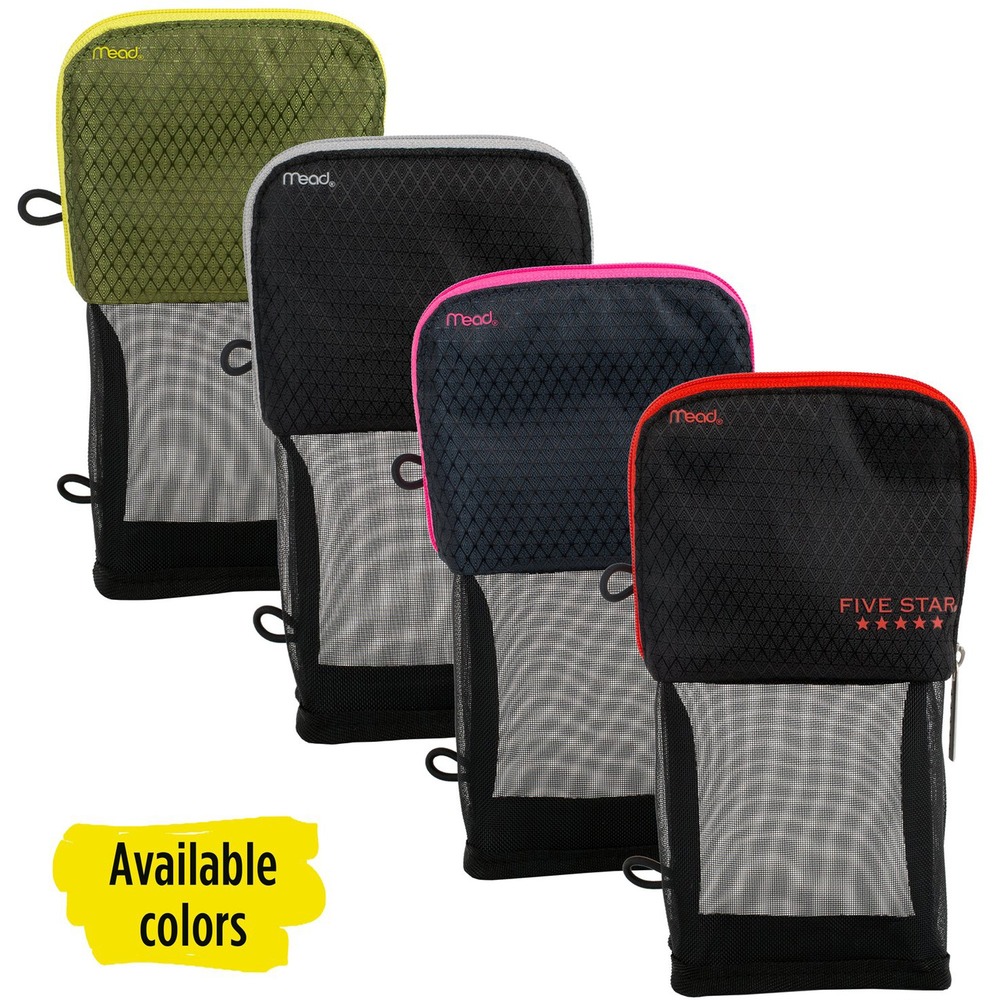 MEA50516 - Self-standing pencil pouch with interior pockets gives you additional storage for pens, pencils and more. Durable, puncture-resistant fabric provides yearlong durability. Unique stand-up design won't fall over to ensure that your supplies stay put. Micro-mesh panels allow you to quickly view the supplies inside. Two loops allow convenient storage in a three-ring binder (sold separately).