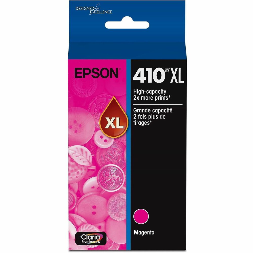 EPST410XL320S - XL Capacity 2x more prints. Claria Premium 4 dye colors (Photo Black, Cyan, Magenta and Yellow) and 1 pigment Black ink technology delivers stunning photos and sharp text, that last for more than 200 years.