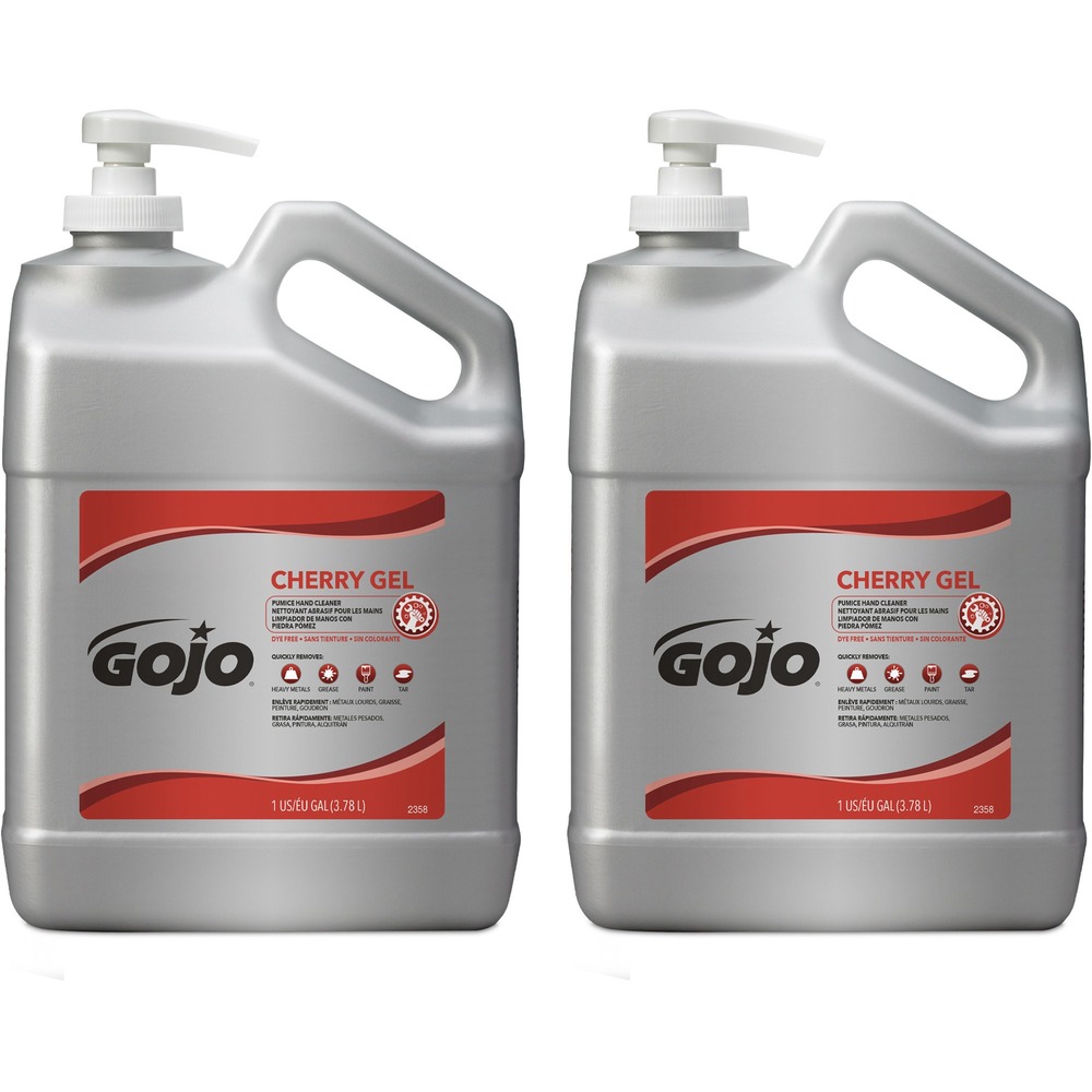 GOJ235802CT - Gel-style, heavy-duty hand cleaner contains cherry fragrance and pumice scrubbers that quickly remove heavy dirt, grease and oil. The pH-balanced formula promotes skin comfort. Dye-free cleaner provides a quick, easy and complete rinse that leaves skin feeling refreshed. Pump on the gallon bottle allows easy dispensing for your entire team. Handle on top of the container makes it easy to carry.