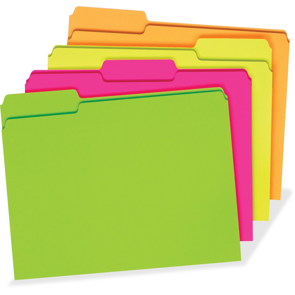 PFX40523 - Bright file folders help you quickly find the folder you need in any filing system. Tabs are positioned in three different locations to let your labels stay visible when filed. Assorted fluorescent colors are perfect for color-coding important documents and files. Sturdy, 11 point paper stock holds and organizes up to 150 sheets of paper.