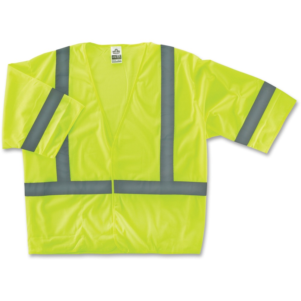 EGO22025 - Class 3 Economy Vest with short sleeves combines protection, job-specific performance, innovation and style. Design includes ANSI-compliant polyester mesh in an eye-catching fluorescent color and 2" Level 2 ANSI-compliant reflective material. The machine-washable mesh fabric is lightweight, weighing only 3.3 oz. Hook-and-loop closure makes it easy to close. Single inside pocket offers storage for essentials. GloWear 8310HL vest is great for flagging crews, road construction, utility crews, survey crews, construction, emergency response and railway workers. Large/Extra-large size fits chests from 44" to 52".