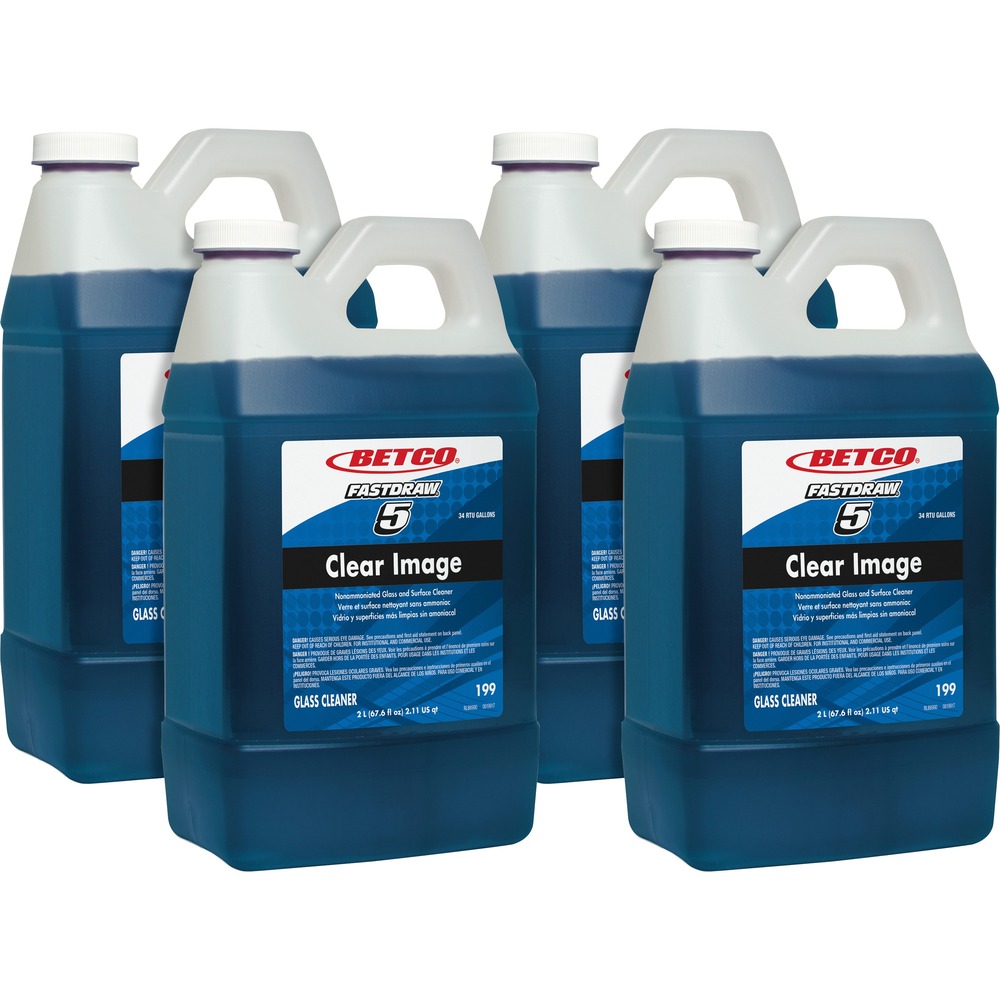 BET1814700 - Ammoniated glass/surface cleaner quickly penetrates dust, smoke, grease and grime on all glass and window surfaces. Deep Blue Concentrate is also excellent for cleaning stainless steel, Formica, plastic, porcelain and chrome. Formula contains ammonia for powerful cleaning on hard surfaces. Dilution ratio is 1:64. As part of the FastDraw system, it is numbered (FastDraw 23) and color-coded to eliminate misuse. Spill-proof bottle helps prevent chemical contact with cleaning staff. Patented technology uses two metering tips for low-flow and high-flow dilution. Curved siphon tubes on the FastDraw Dispensers (not included) allow complete product evacuation, eliminating waste.