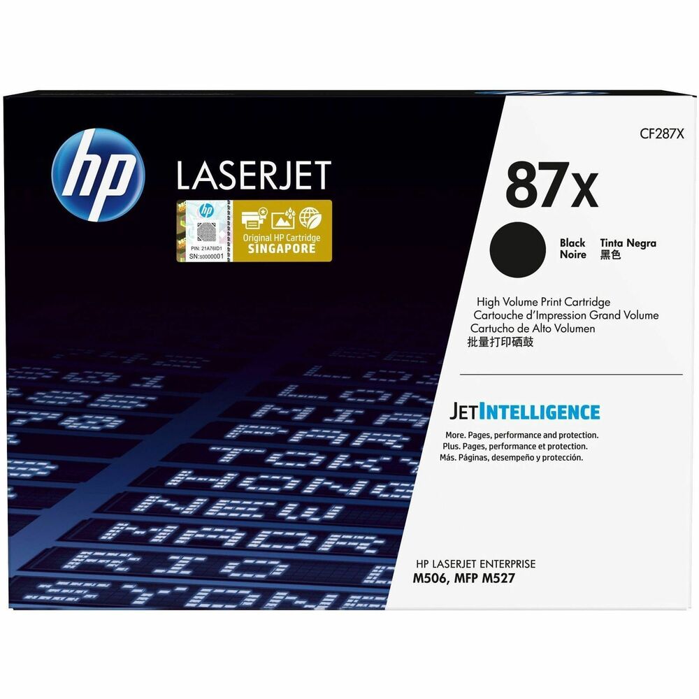HEWCF287X - Count on this toner cartridge with JetIntelligence to deliver more pages than ever at fast speeds in your HP LaserJet Enterprise M506 Series, LaserJet Enterprise MFP M527, Flow MFP M527 Series and Pro M501. Page maximizer technology delivers more pages per cartridge than ever before. Intelligently track toner levels with print-gauge technology to help ensure you get the pages you paid for. Anti-fraud technology ensures HP professional quality for producing sharp text, bold blacks and crisp graphics. Quickly replace your cartridge, using auto seal removal and easy-open packaging. Cartridge yields approximately 18,000 pages. More from the Manufacturer