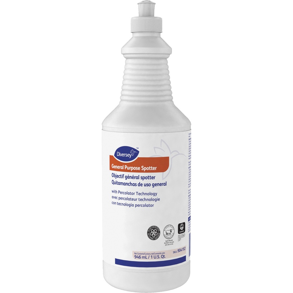 DVO904192 - All-purpose, water-based spotter is fortified with hydrogen peroxide to quickly remove a wide range of soils from carpets. Low-residue formula will not resoil your carpet and simplifies the rinsing process. An advanced mixture of detergents and solvents powerfully remove tough, set-in stains. Gentle ingredients allow you to safely clean all carpets, including wool. Spotter is perfect for removing coffee, tea, cola and most other organic-matter stains.