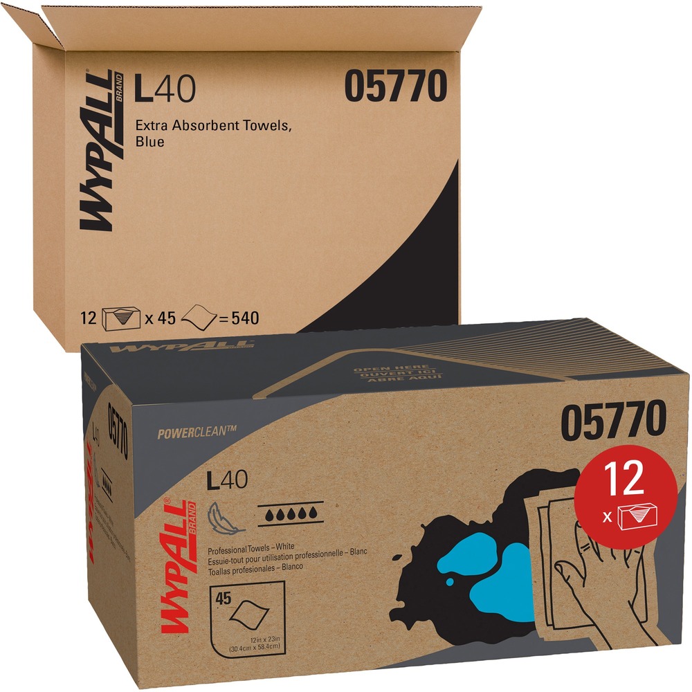 KCC05770 - Power Clean L40 Extra Absorbent Towels are multipurpose, quarter-fold towels that help reduce the cost and hassle of laundering and pilferage of towel towels. If you're looking for an effective towel that absorbs liquids lightning-fast, these drying towels are just what you need. Towels are made of bonded cellulose using double re-creped (DRC) technology for strength, softness and absorbency. As a wiping towel, it soaks up liquids fast for quick cleanings. Plush, touchable outer layer adds softness to the towel. It's a popular choice for drying in gyms, schools and for tough tasks such as cleaning grease in mining and manufacturing industries. Boxed design lets you quickly grab a 1/4" folded towel with ease.