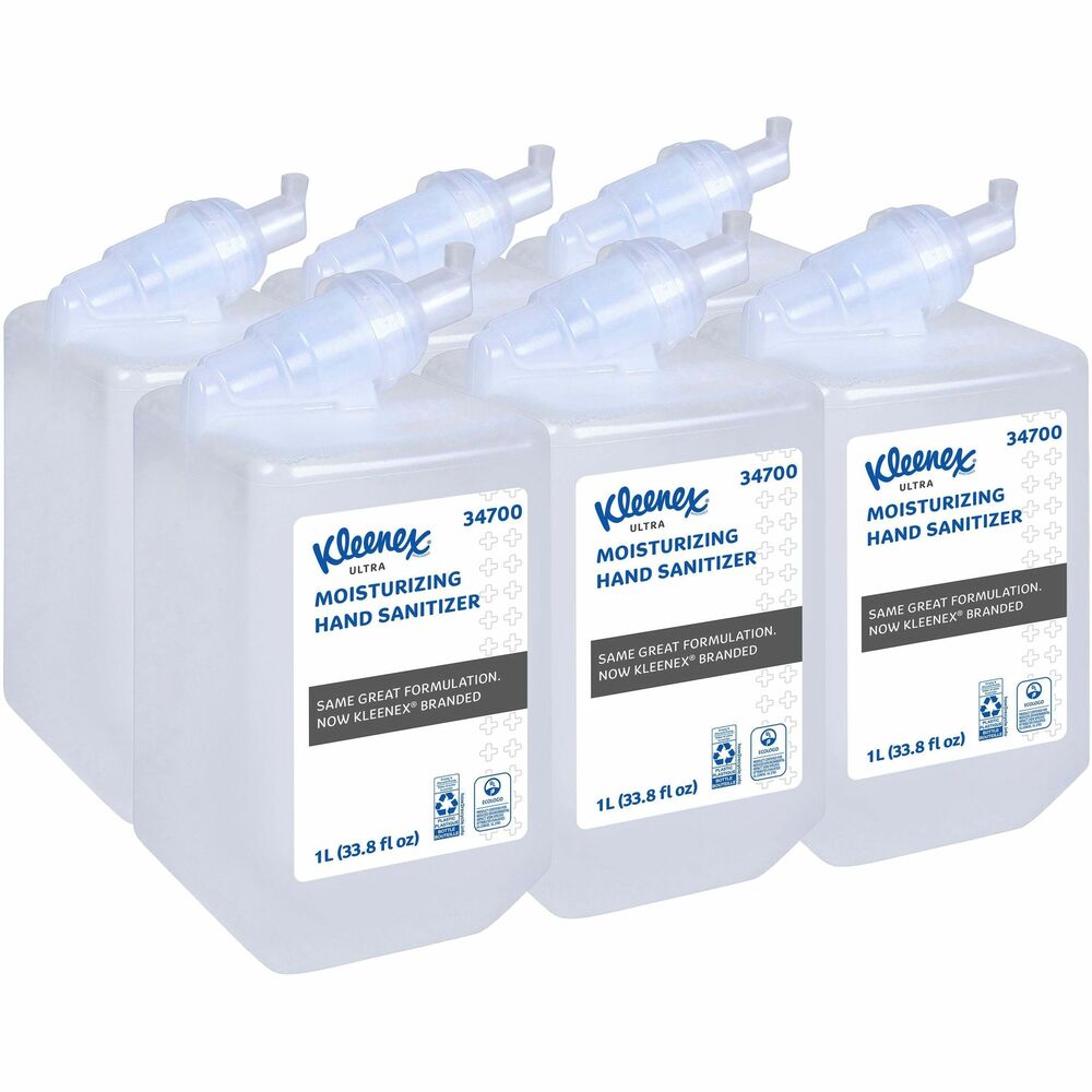 Kleenex Ultra Hand Sanitizer Foam - 1.06 quart - Bacteria Remover - Hand, Skin - Moisturizing - Clear - Dye-free, Quick Drying, Non-sticky, Fragrance-free - 6 / Carton