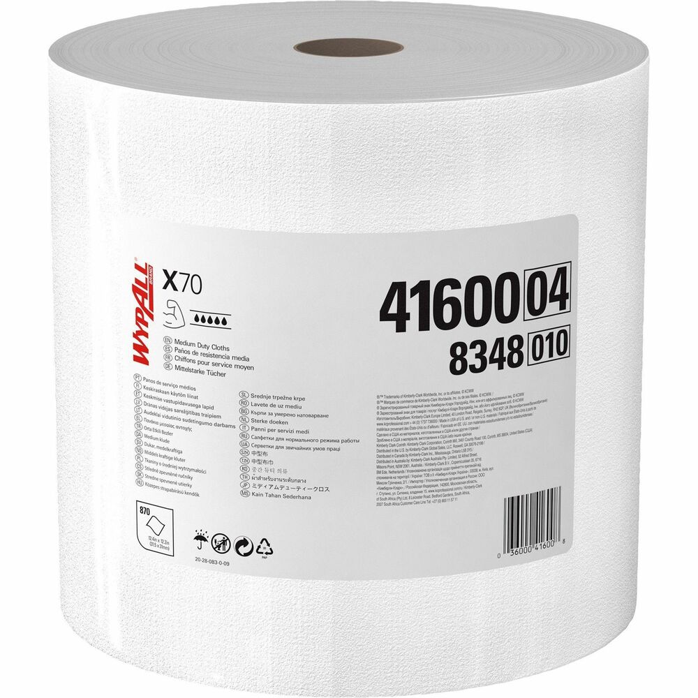 KCC41600 - Maximize performance while minimizing time, effort and product waste by using WypAll PowerClean X70 Medium-Duty Cloths. High-tech, HydroKnit material absorbs quickly. Premium industrial cloths are made of soft pulp fibers bonded to a polypropylene base sheet for absorbency and tear-resistance so they remove dirt, oil, grime and solvents in a variety of industrial and manufacturing industries just like laundered shop towels or textile shop rags. They are so sturdy that they can often be used more than once. Throw away the disposable cloths once you've used them a few times. They are designed to clean surfaces and tools, making them a must-have for the HVAC, automotive, manufacturing and industrial industries. Convenient, jumbo roll fits compatible, jumbo roll dispensers (not included). More from the Manufacturer