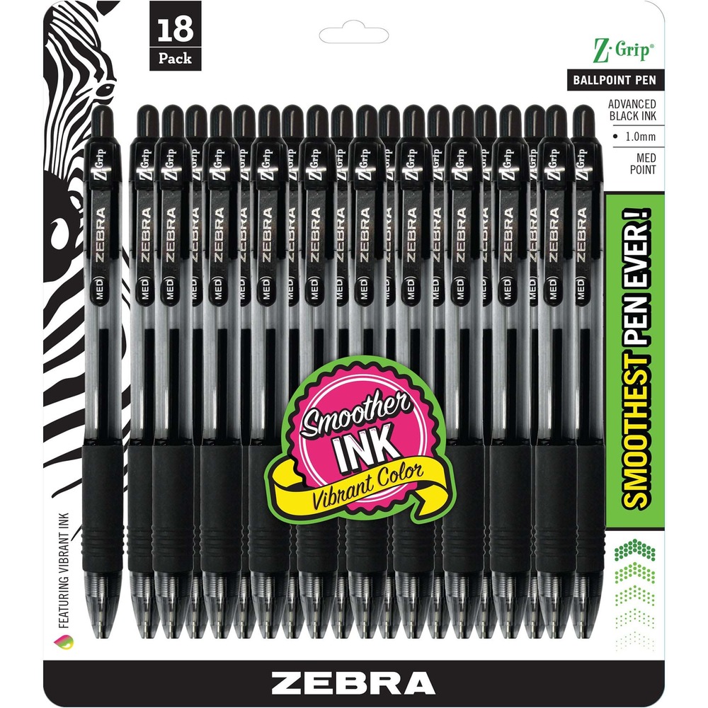 ZEB22218 - Retractable ballpoint pens feature a soft rubber grip for all-day writing comfort. Lightweight, nonrefillable pens offer a 1.0mm medium point, visible ink level and a sturdy metal clip. Grip color matches ink color. Quick-drying ink reduces smearing to keep your documents clean and safe. More from the Manufacturer