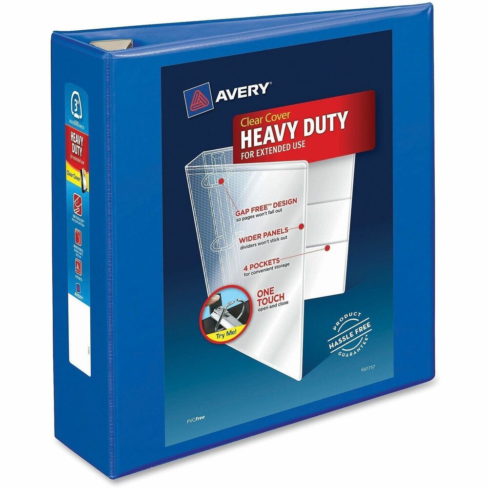 AVE79811 - Designed to last, Avery 79811 Heavy-Duty View Pacific Blue 3 Inch Binders are perfect for long-term storage and everyday use. Created with durable, non-stick polypropylene, Avery Heavy-Duty Binders are built to defend your documents from everyday wear and tear. Our DuraHinge technology helps avoid tearing along the spine and our DuraEdge technology makes the sides more pliable to resist splitting. Customizable, clear view pockets are included on the covers and spine that let you create personalized designs using Avery templates. The wide front and back panels are great for protecting sheet protectors and divider tabs. The 3 inch rings use our EZD design that opens with ease and can keep up to 670 pages secure. EZD rings can also hold up to 50% more sheets than round rings of the same size. The binder rings are mounted on the back cover to keep your pages flat to avoid creasing and for easy flipping. Four interior pockets are included to store loose sheets and extra documents. Whether you need binders for school, a presentation binder or a trading card binder, organize your next project with Heavy-Duty Avery Binders. More from the Manufacturer