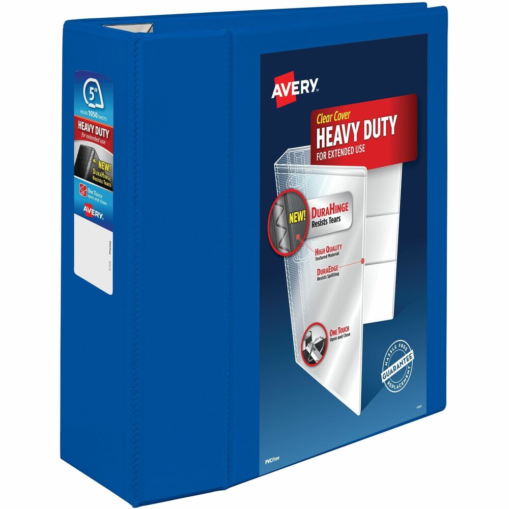 AVE79817 - Designed to last, Avery 79817 Heavy-Duty View Pacific Blue 5 Inch Binders are perfect for long-term storage and everyday use. Created with durable, non-stick polypropylene, Avery Heavy-Duty Binders are built to defend your documents from everyday wear and tear. Our DuraHinge technology helps avoid tearing along the spine and our DuraEdge technology makes the sides more pliable to resist splitting. Customizable, clear view pockets are included on the covers and spine that let you create personalized designs using Avery templates. The wide front and back panels are great for protecting sheet protectors and divider tabs. The 5 inch rings use our EZD design that opens with ease and can keep up to 1,050 pages secure. EZD rings can also hold up to 50% more sheets than round rings of the same size. The binder rings are mounted on the back cover to keep your pages flat to avoid creasing and for easy flipping. Four interior pockets are included to store loose sheets and extra documents. Whether you need binders for school, a presentation binder or a trading card binder, organize your next project with Heavy-Duty Avery Binders. More from the Manufacturer