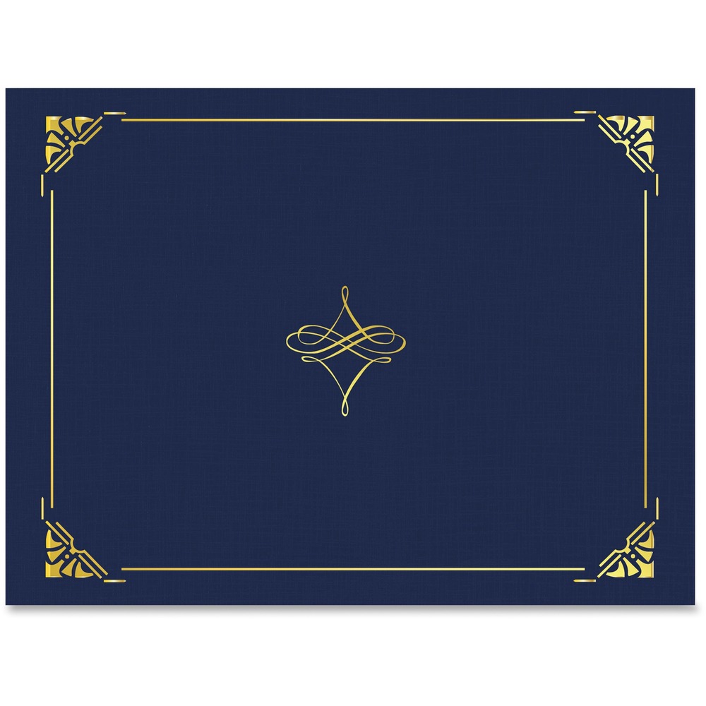 GEO47841 - Certificate holder with a gold foil border provides a simple way to present letter-size certificates or documents. Sturdy construction features a linen-finish texture for a luxurious look and feel. Die-cut slots allow you to easily insert or remove items to prevent damaging certificates. Versatile design can be used for either horizontal or vertical display.
