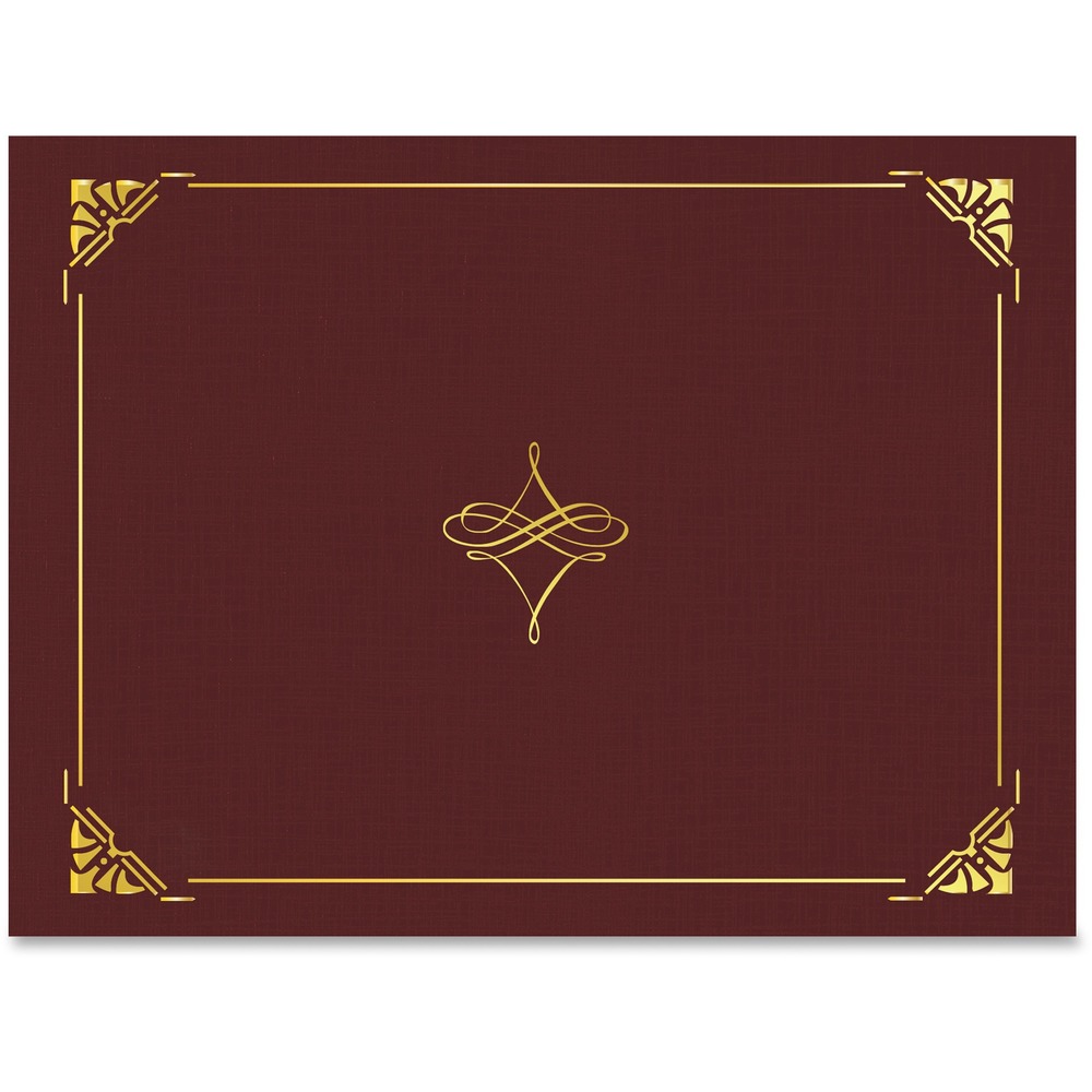 GEO47842 - Certificate holder with a gold foil border provides a simple way to present letter-size certificates or documents. Sturdy construction features a linen-finish texture for a luxurious look and feel. Die-cut slots allow you to easily insert or remove items to prevent damaging certificates. Versatile design can be used for either horizontal or vertical display.