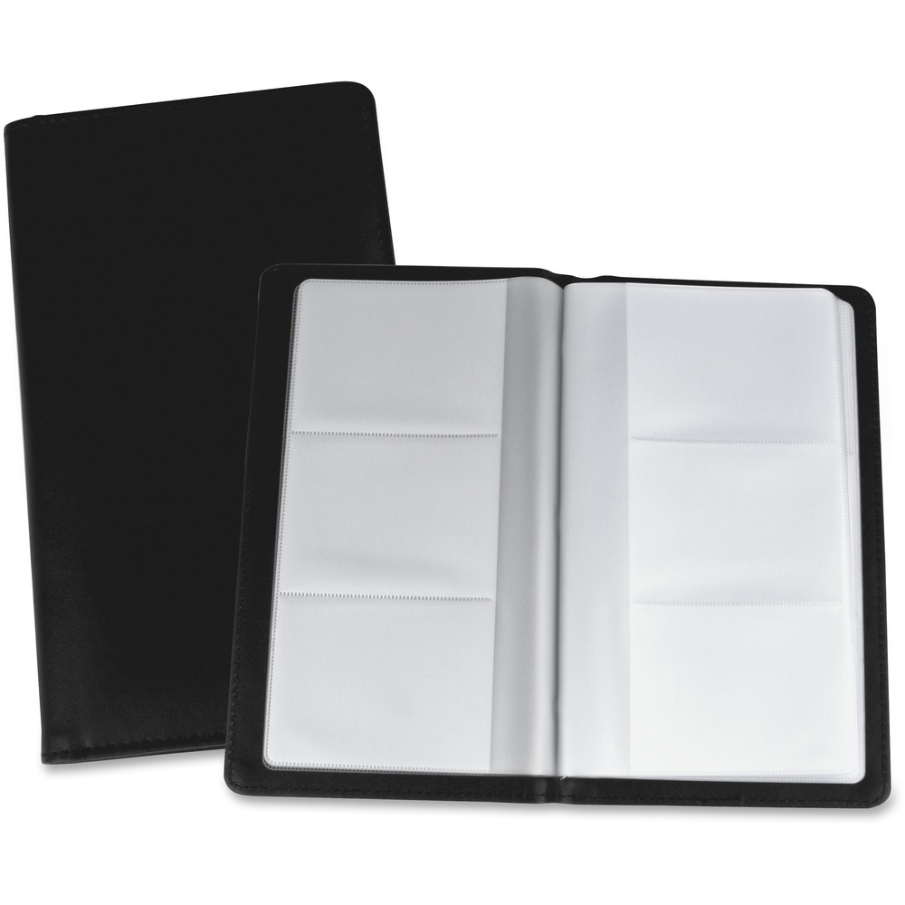 LLR01030 - Maintain a reliable source of business contacts with this Business Card Storage Holder. It offers a more compact way to store and preserve business cards. Easily store in a drawer or toss into a briefcase. The black vinyl cover protects clear plastic pages where you can slide in business cards you need to keep handy. Each page includes three slots for a total card capacity of 96.
