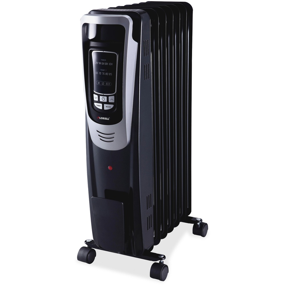 LLR33568 - Mobile radiator heater features three heat settings (600, 900 and 1500 watts) and a 40-degree to 95-degree range in red on the LED display so you can tell exactly what the temperature is even in the dark. Coverage area is up to 150 square feet. With tip-over safety protection, the heater will automatically turn off if it is knocked over. Design also features safety thermal shutoff and heavy-duty casters for easy relocation.