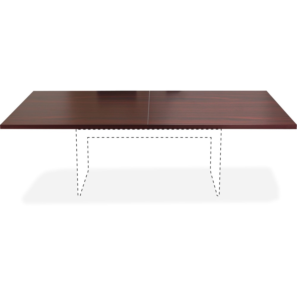 LLR34338 - Elegant conference tabletop features 3mm reeded edges and is part of the Lorell Chateau Series. Rectangular top is finished with a durable, Mahogany laminate. The almost 8' width provides a large meeting space. Base equipped with a modesty panel is sold separately.