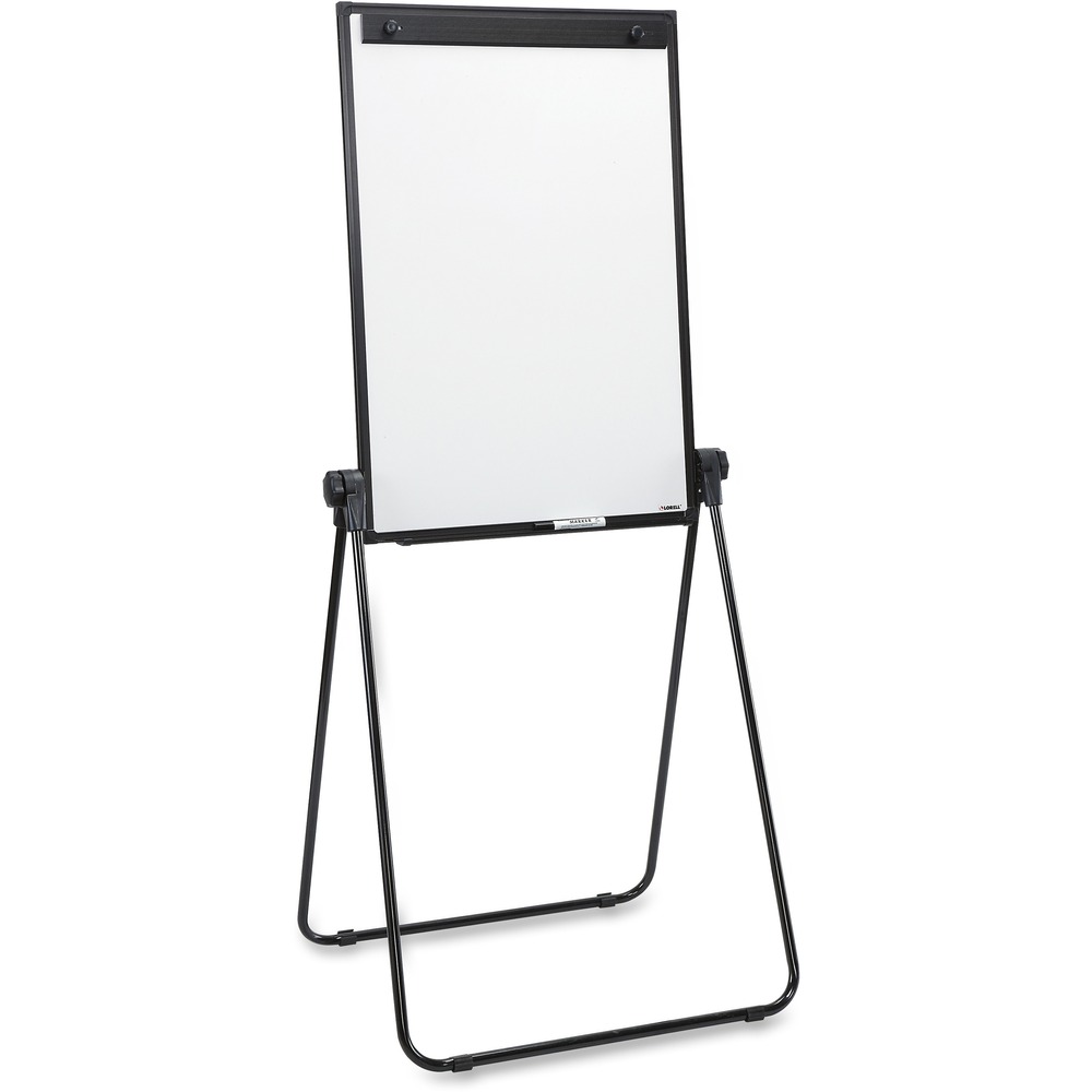 LLR55629 - Easel offers two dry-erase surfaces and a flip-chart clip to maximize note space. The double-sided, melamine dry-erase board measures 24" x 36" and adjusts in height from 39" (99cm) to 67" (171cm) for better viewing. Sturdy steel frame is powder-coated for durability. Easel includes a marker tray and flip-chart clip.