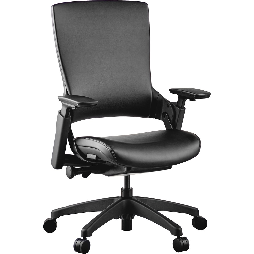 LLR59529 - Executive high-back chair is ergonomically designed for your seating comfort and upholstered in stylish, durable leather. The lumbar moves with you to provide support in all sitting positions to avoid putting excessive pressure on your lumbar area. That feature is especially helpful when you're working long hours. A special mechanism synchronizes back and seat movement so you can find the best position. The larger back tilt angles up to 35 degrees for all types of users and offers five locking positions with 7 degrees of adjustment for each. Use the control button hidden under the arm pad to adjust the arms in height, pivot and width.