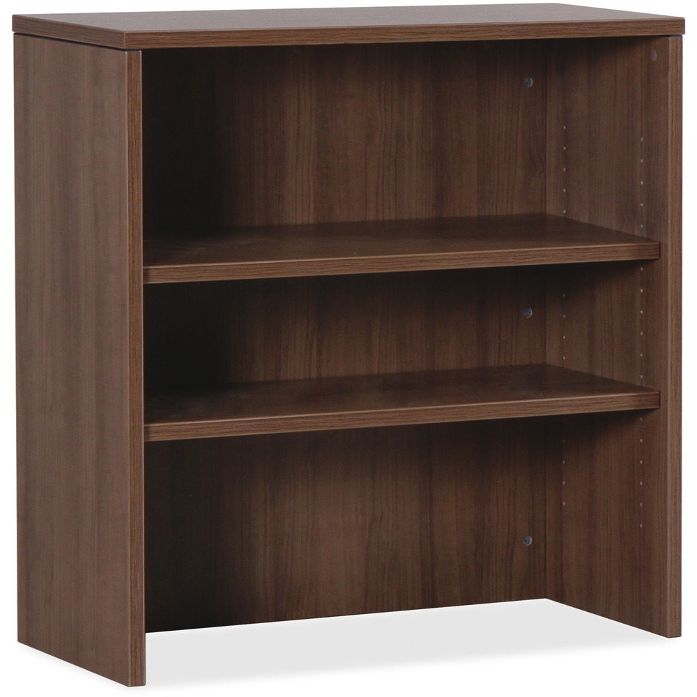 LLR69975 - Stack-on bookshelf with two shelves is part of Lorell Essentials Series Laminate Furniture with high-quality laminate construction and metal-to-metal, cam-lock connections. Use for books, binders and display. Bookshelf easily attaches onto 35-1/2" wide lateral files in this collection.