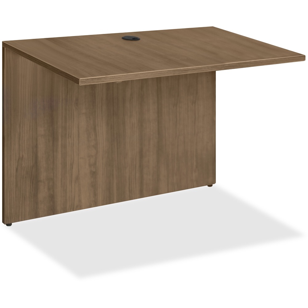 LLR69982 - Bridge is part of Lorell Essentials Series Laminate Furniture with high-quality laminate construction and metal-to-metal, cam-lock connections. Use the bridge to connect desk and credenza units smoothly into L-shaped or U-shaped configurations to make the most efficient use of your office space. It cannot be used freestanding. Walnut laminate top is 1" thick for durability. Use the grommet hole in the top and the back panel for easy cord routing. Design also includes 3mm PVC edges and full modesty panel for privacy.