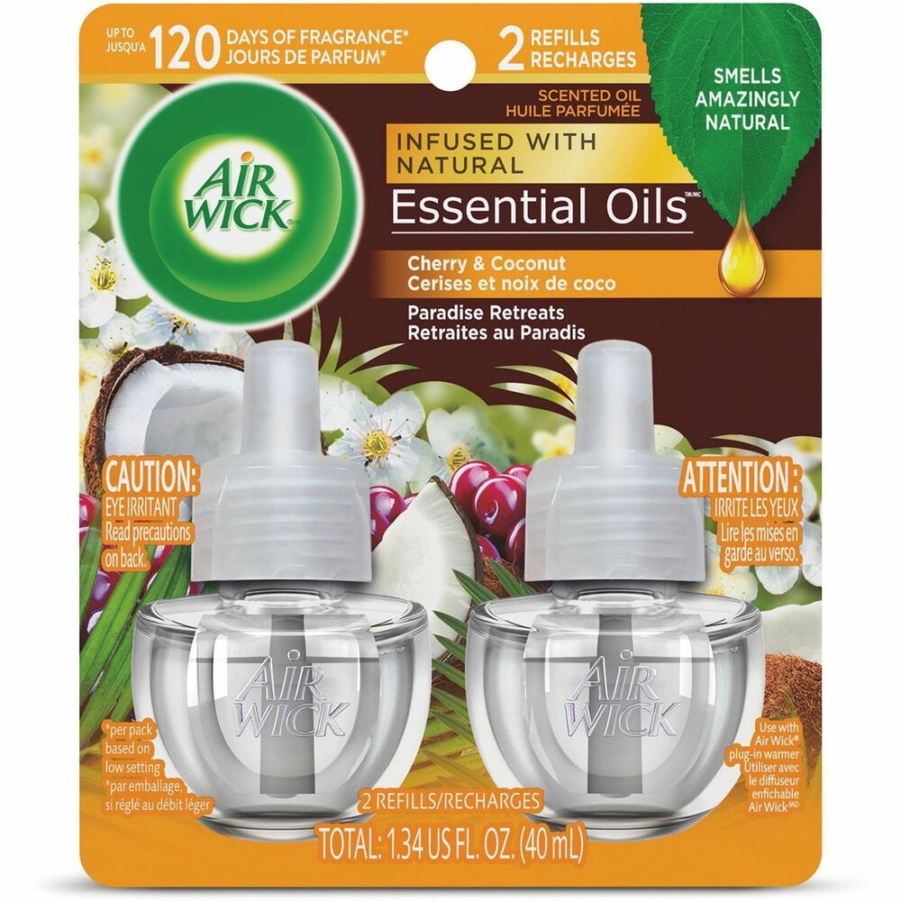 RAC91110 - Leave a lasting impression on guests and ensure a consistent experience using Air Wick Scented Oil Refills with Essential Oils. Keep supply rooms stocked with the pleasant scent your guests associate with your business or home. Get up to 120 days on the lowest warmer setting of a natural-smelling fragrance infused with essential oils. Easily refill your Air Wick plug-in warmer (not included) by unscrewing the cap and inserting the refill until it clicks. Adjust the warmer settings to emit the optimal fragrance in each room. Enhance entrances, common areas, offices, breakrooms and guest rooms with an appealing scent.
