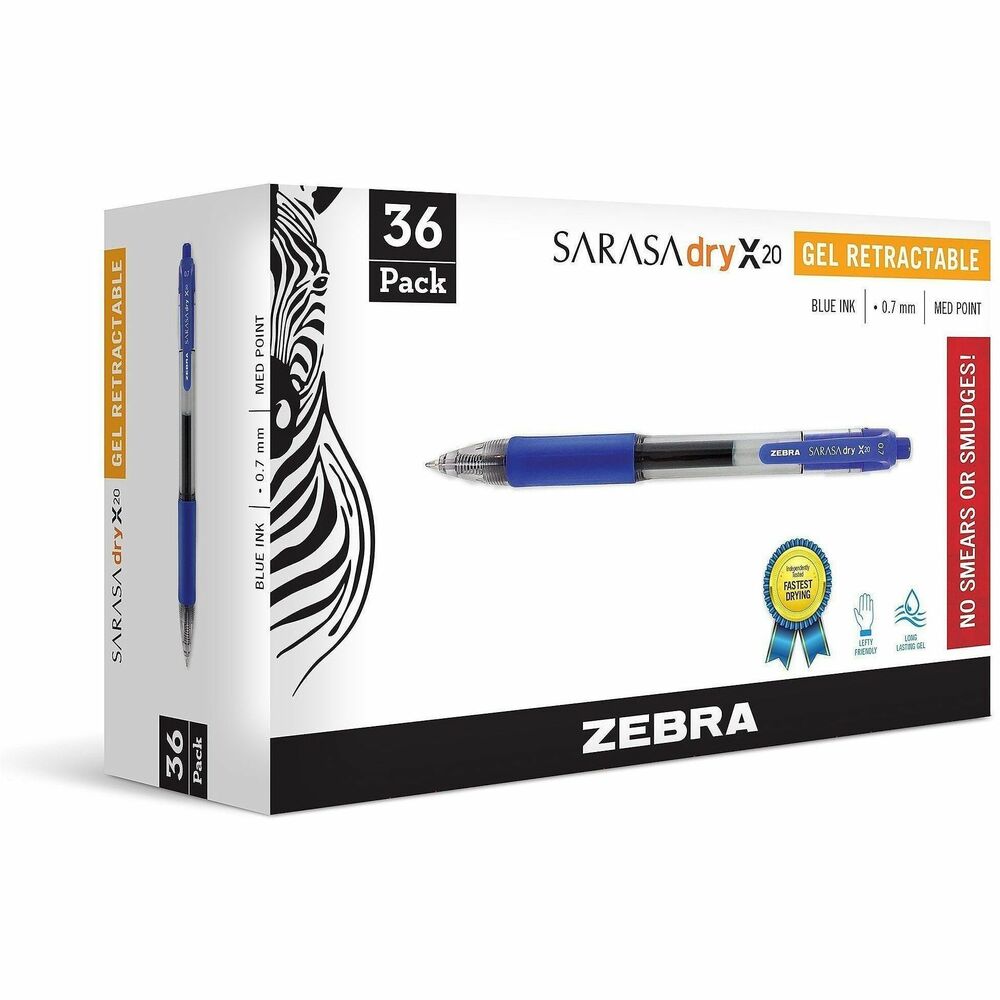 ZEB46236 - Sarasa Gel Retractable Pens feature Evolutionary Rapid Dry Ink Technology that dries in less than a second, eliminating messy smears and smudges. Ultra-smooth ink glide promotes a flowing yet crisp writing experience. Latex-free, nonslip comfort rubber grip provides writing comfort and control. Smooth gel ink delivers scratch-free writing. Translucent barrel provides visible ink color and supply. Ink is acid-free and archival quality. Pens are refillable with Zebra's JF-Refill. More from the Manufacturer