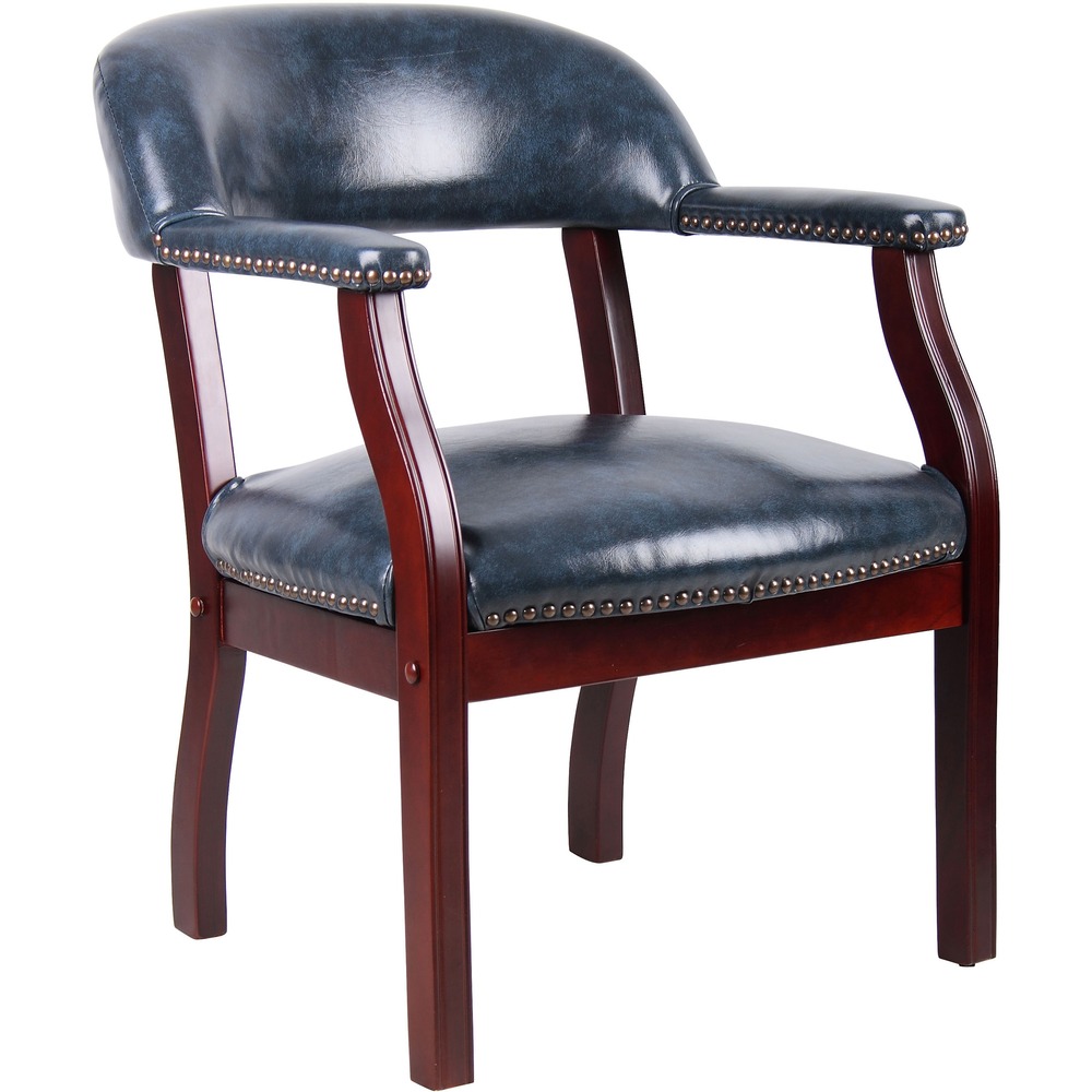 BOPB9540BE - Captain's Guest Arm Chair brings an air of sophistication to any office environment. It is perfect for executive suites, conference rooms and even lounges. Chair features traditional styling; hand-applied, individual, nail head trim; rich, mahogany wood finish; and sturdy, hardwood frame. Soft, durable, vinyl upholstery looks immaculate with a variety of color schemes.