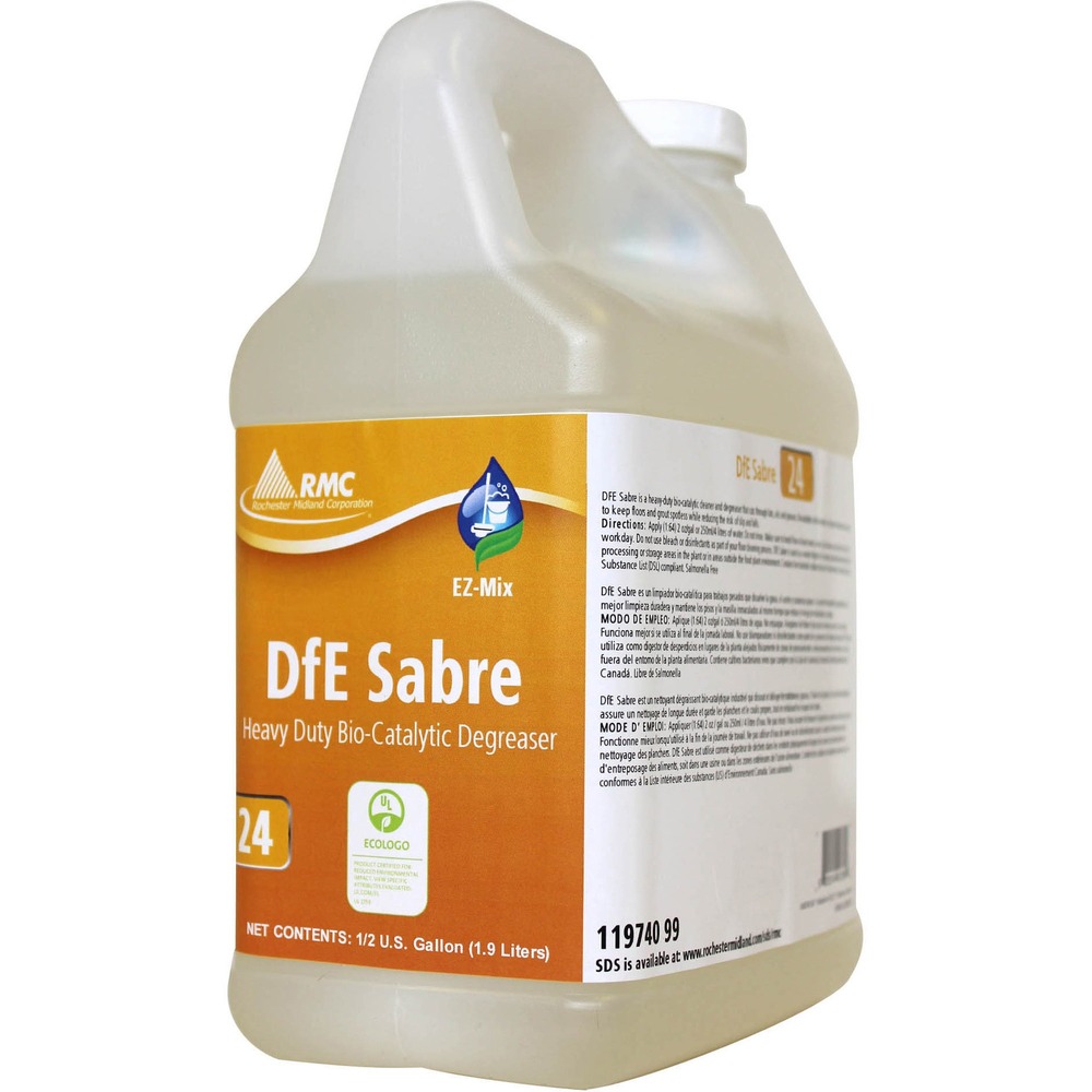 RCM11974099 - Bio-catalytic cleaner/degreaser breaks down fats, oils and greases. It provides long-term enhanced cleaning to keep floors and grout spotless while reducing risk of slip and falls. DfE Sabre is great for foodservice, kitchen and restroom floors. Cleaner automatically dilutes through RMC's EZ Mix Dispenser (sold separately) that dispenses the right amount of product for spray bottles or buckets/auto scrubbers. EcoLogo is certified for reduced environmental impact.