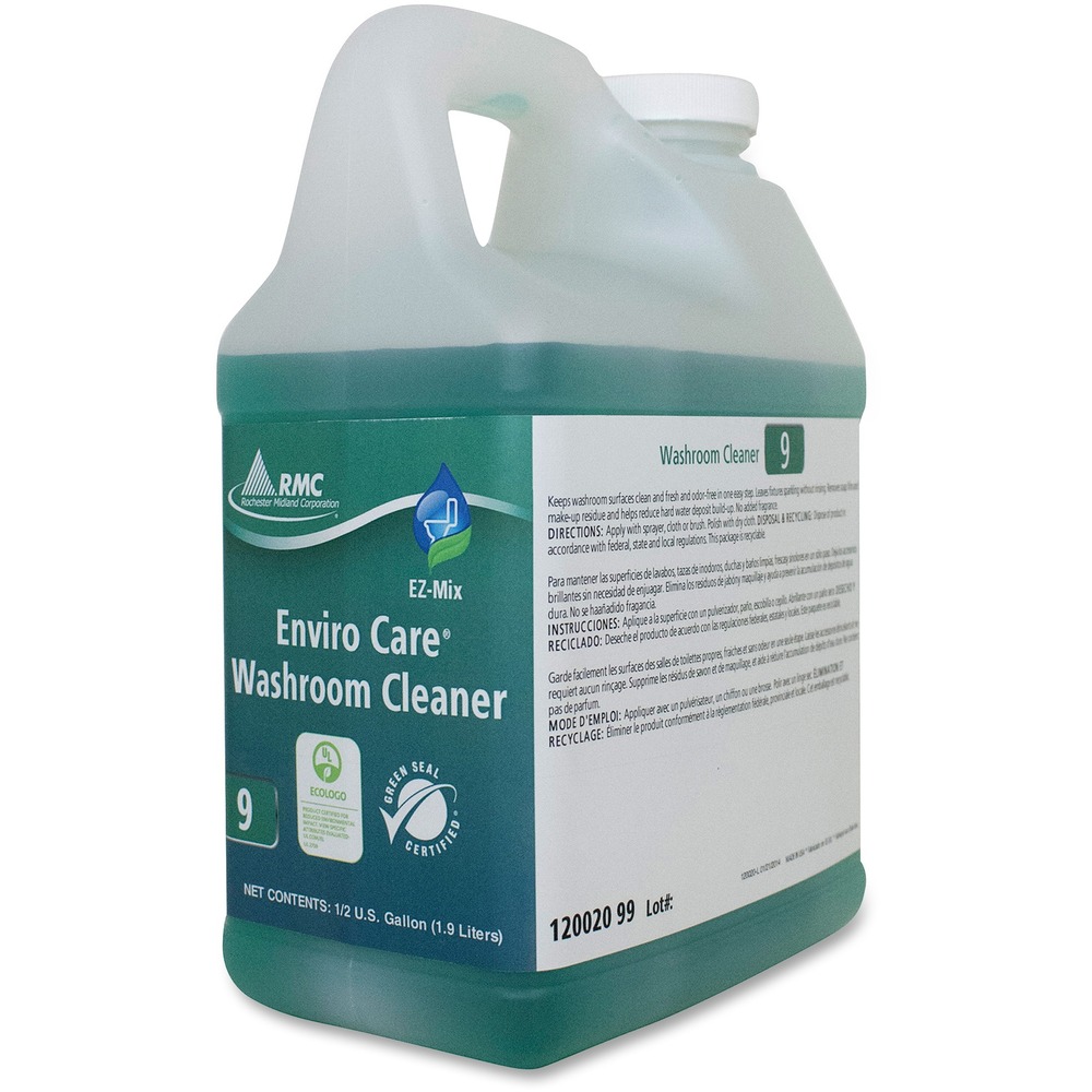 RCM12002099 - Bio-based washroom cleaner offers a mild acid formulation that removes soap film, body oils and mineral deposits from any washable surface, such as toilets, urinals and bathroom fixtures. Nontoxic, phosphate-free cleaner removes difficult stains from ceramic tile floors and grouting. Cleaner automatically dilutes through RMC's EZ Mix Dispenser (sold separately) that dispenses the right amount of product for spray bottles or buckets/auto scrubbers. EcoLogo is certified for reduced environmental impact.