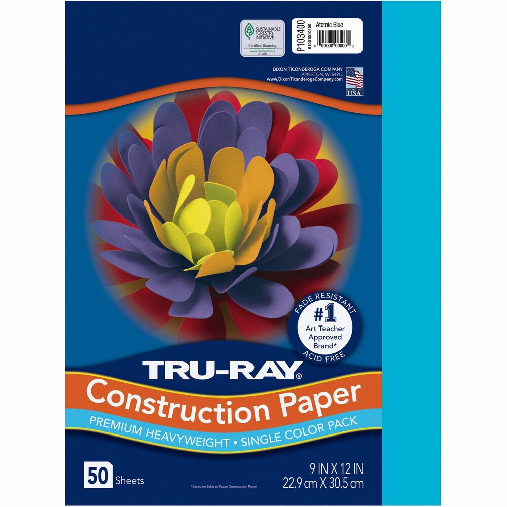 PAC103400 - Tru-Ray Construction Paper is perfect for any arts and crafts project. This heavyweight, 100 percent vat-dyed sulphite paper is made with longer, stronger fibers for extra durability. This paper is tough enough to take scoring, folding and curling without cracking and tearing. The superior fade-resistance of the paper keeps your projects brighter longer. Tru-Ray Construction Paper is acid-free and recyclable.
