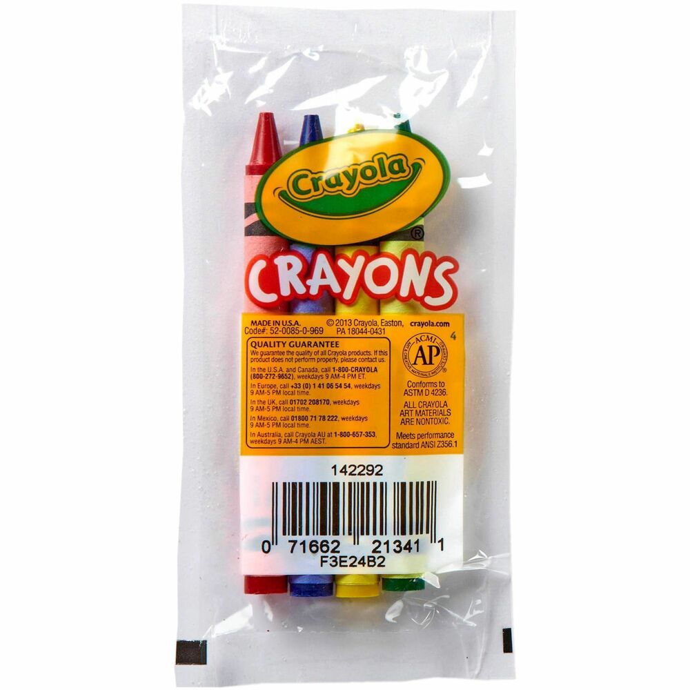 CYO520083 - Sets of four crayons offer a great diversion and provide hours of coloring fun. They are perfect for children 4 and over at special events. Regular-size crayons come in a plastic pouch for easy access. Each pouch includes one each of red, yellow, green and blue. Permanent, waterproof crayons are certified AP nontoxic and conform to ASTM D-4236.