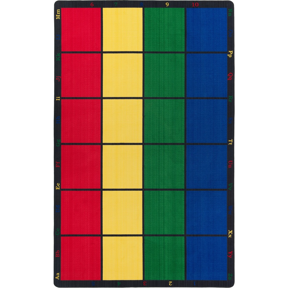 FCIFE12658A - This colorful rug provides a great way to introduce adding, colors, patterns and multiplication. Decorative border displays uppercase letters, lowercase letters and numbers to help build recognition skills. High-quality print is manufactured at 625 dpi for crisp, detailed images with excellent definition and clarity. Highly durable construction is bound and double-stitched with nylon edge yarn for reliable strength and sturdiness. Antimicrobial treatment helps you maintain a germ-free environment by guarding against odor, mildew and mold. Scotchgard Protector resists heavy soils so you can more effectively clean the rug after spills and accidents.