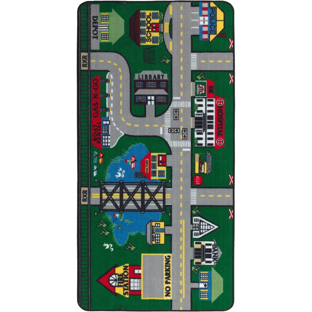 FCIFE15116A - The places your students will go are endless with this learning rug. A map of a functioning town lets children explore roads, buildings, traffic signals and more. High-quality print is manufactured at 625 dpi for crisp, detailed images with excellent definition and clarity. Highly durable construction is bound and double-stitched with nylon edge yarn for reliable strength and sturdiness. Antimicrobial treatment helps you maintain a germ-free environment by guarding against odor, mildew and mold. Scotchgard Protector resists heavy soils so you can more effectively clean the rug after spills and accidents.