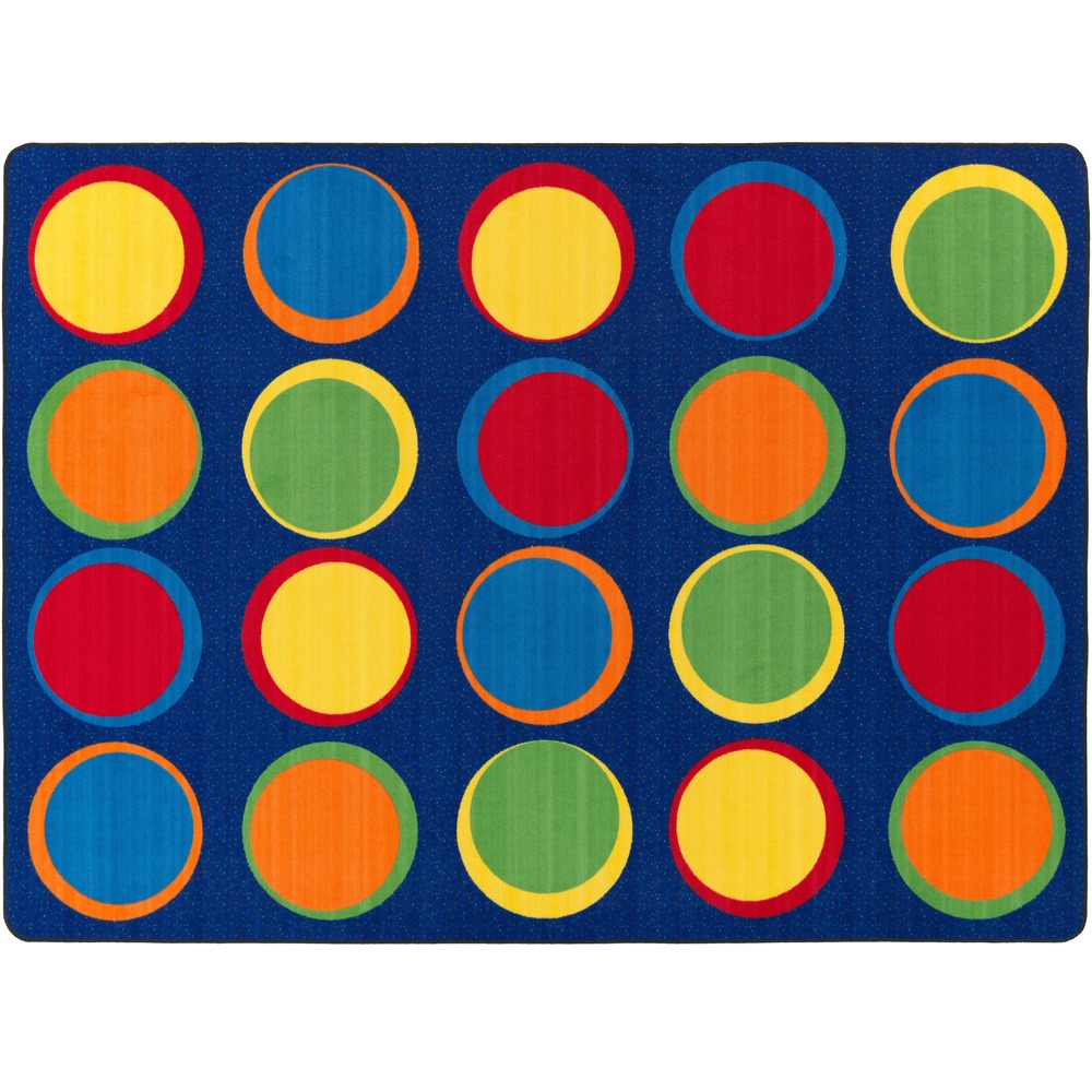 FCIFE30632A - This stylish rug delivers a new twist on a classic design. Off-centered spots provide an organized seating arrangement for students. Antimicrobial treatment helps you maintain a germ-free environment by guarding against odor, mildew and mold. High-quality print is manufactured at 625 dpi for crisp, detailed images with excellent definition and clarity. Scotchgard Protector resists heavy soils so you can more effectively clean the rug after spills and accidents. Highly durable design is bound and double-stitched with nylon edge yarn for reliable strength and sturdiness.