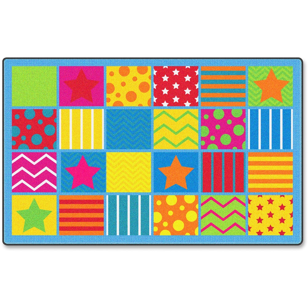 FCIFE33144A - Silly Seating Classroom Rug is a playful seating rug that uses happy colors and fun patterns to designate spaces for students. Antimicrobial treatment helps you maintain a germ-free environment by guarding against odor, mildew and mold. High-quality print is manufactured at 625 dpi for crisp, detailed images with excellent definition and clarity. Scotchgard Protector resists heavy soils so you can more effectively clean the rug after spills and accidents.