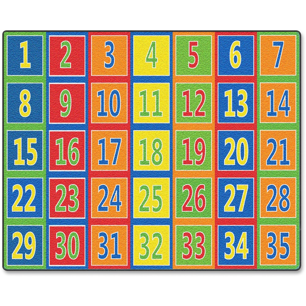FCIFE37644A - Numbered rug reinforces number-recognition skills while providing organized seating in your classroom. Colored squares for each number offer children a sitting spot and can be used to divide your class into groups. High-quality print is manufactured at 625 dpi for crisp, detailed images with excellent definition and clarity. Antimicrobial treatment helps you maintain a germ-free environment by guarding against odor, mildew and mold. Scotchgard Protector resists heavy soils so you can more effectively clean the rug after spills and accidents.