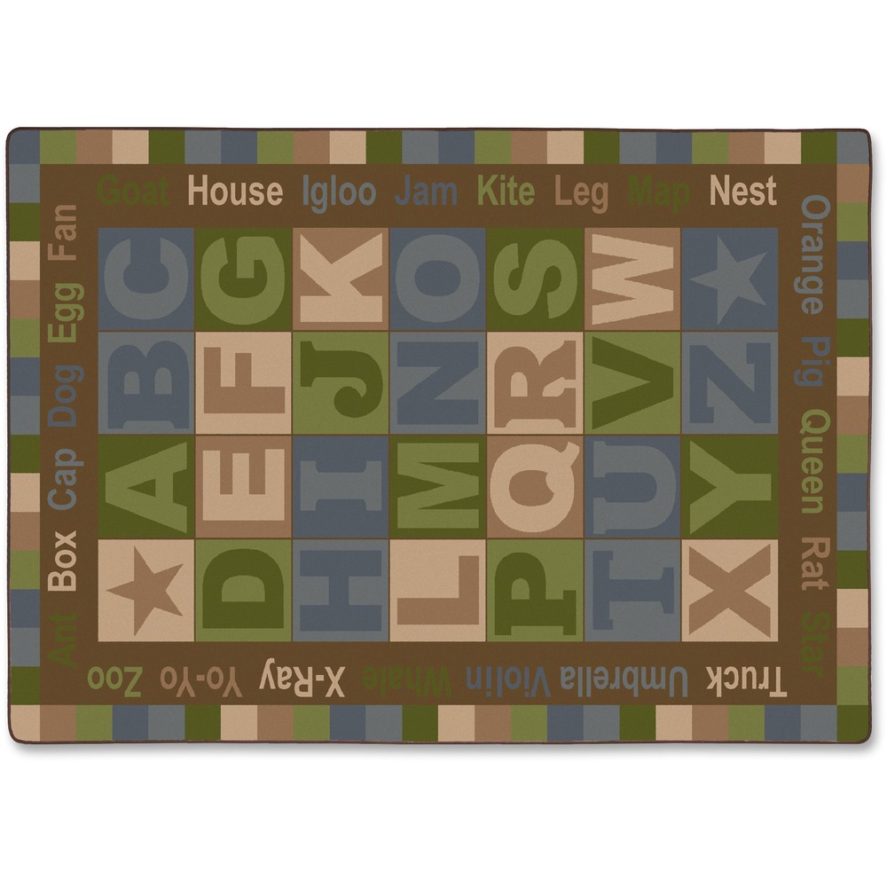 FCIFM16732A - Alphabet detectives will love searching the letters for corresponding words using this charming rug. Neutral hues create a calming atmosphere for an enjoyable way to build word/letter-recognition skills. Antimicrobial treatment helps you maintain a germ-free environment by guarding against odor, mildew and mold. High-quality print is manufactured at 625 dpi for crisp, detailed images with excellent definition and clarity. Scotchgard Protector resists heavy soils so you can more effectively clean the rug after spills and accidents. Highly durable design is bound and double-stitched with nylon edge yarn for reliable strength and sturdiness.