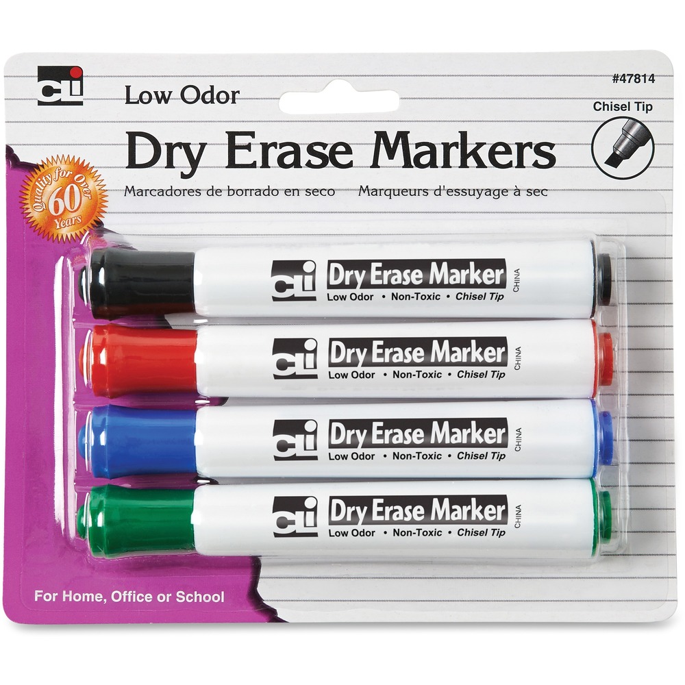 LEO47814 - Dry-erase marker produces a bright, vivid color using a low-odor formula to prevent irritation during use. Large barrel provides excellent control for improved legibility. Chisel tip can be used to create thick or thin lines for versatile writing. Nontoxic marker is perfect for use in homes, offices, schools and more.
