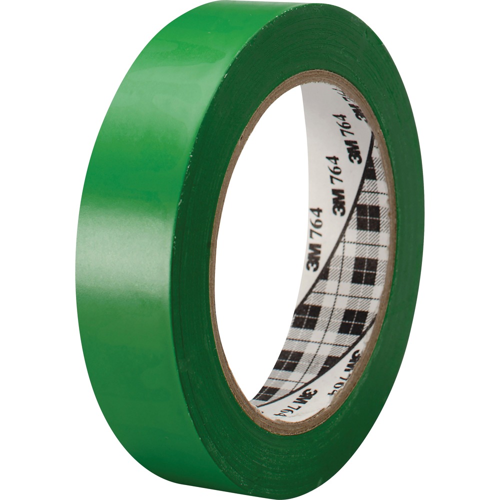 MMM764136GRN - General-purpose Vinyl Tape 764 can be used in noncritical applications such as color-coding; bundling and safety marking; temporary marking of parts or machines; and protecting parts, equipment or products from abrasion. The noncorrosive, abrasion-resistant tape is conformable to contours, moisture-resistant and wear-resistant. It is easy to apply. Brightly colored tape features a vinyl backing, rubber adhesive and good instant adhesion. It should not be used for electrical applications. More from the Manufacturer