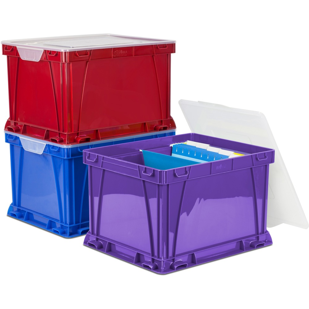 STX62012U03C - Colorful storage cubes are built rugged to withstand tosses, tumbles and heavy loads. They are premium storage for any situation. Lid and walls are transparent. Each carries up to 50 lb. They hold letter-size or legal-size hanging files and folders with a capacity of up to 3500 sheets of letter-size paper or 3000 legal-size paper. Modular design allows custom-stacked storage solutions. Cubes can be stacked in any direction. They also stack and interlock with Storex Premium Crates (sold separately). The storage cubes are PVC-free and BPA-free. Colors include blue, red and purple.
