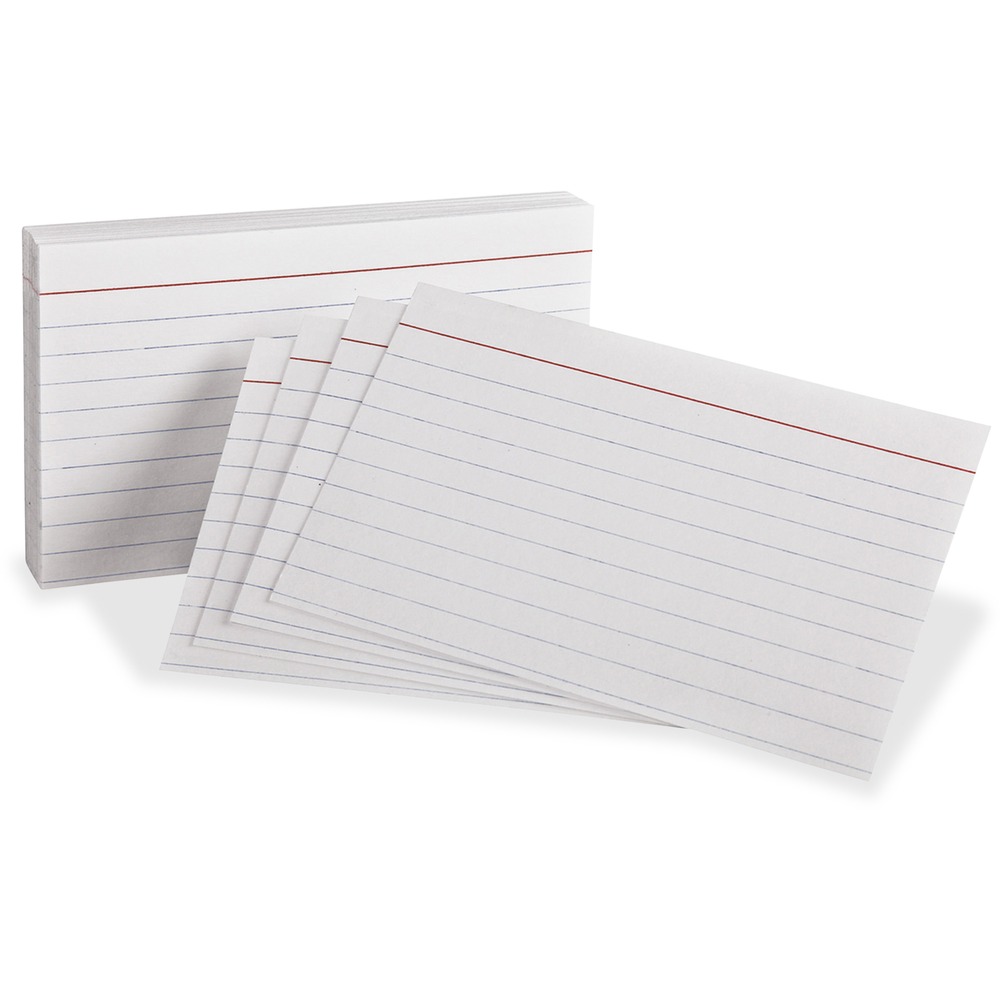 OXF63500 - Heavyweight Index Cards are made with extra-thick paper for strong construction. They're perfect for taking your most important notes, public speaking, project planning or anytime you need complete confidence that your cards won't easily get ripped, curled or bent. The thick paper prevents ink from bleeding through so you can use both sides of the card. Ruled front side with a red margin on the top keeps notes and lists neat. Back is unruled for more versatile use.