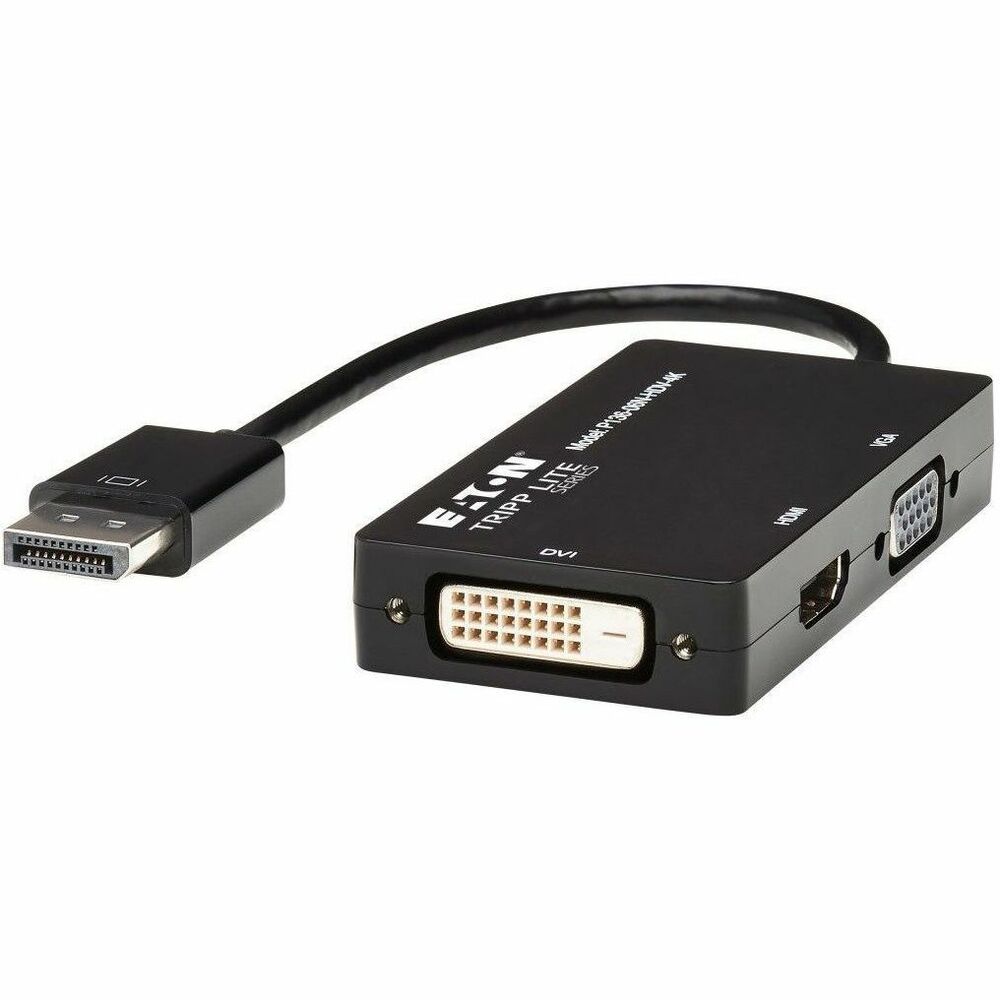 TRPP13606NHDV4K - DisplayPort 1.2 to VGA/DVI/HDMI converter adapter connects your laptop or tablet's DisplayPort to a VGA, DVI or HDMI display. The all-in-one unit contains separate female DVI, HD15 and HDMI ports. Plug-and-play technology makes installation quick and simple - with no software or drivers to install. Converter adapter supports video resolutions up to 1920 x 1080 (DVI), and 1920 x 1200, including 1080p (HD15) and 3840 x 2160 (HDMI). It also supports 36-bit Deep Color (12 bits per channel). The passive adapter requires the connected computer to have a DP++ (DisplayPort++) port. Converter adapter is compatible with laptops, tablets and other devices equipped with a female DisplayPort. With its small size and built-in cable, this unit is perfect for stowing in your laptop bag and carrying to school, the office or the latest trade show. More from the Manufacturer