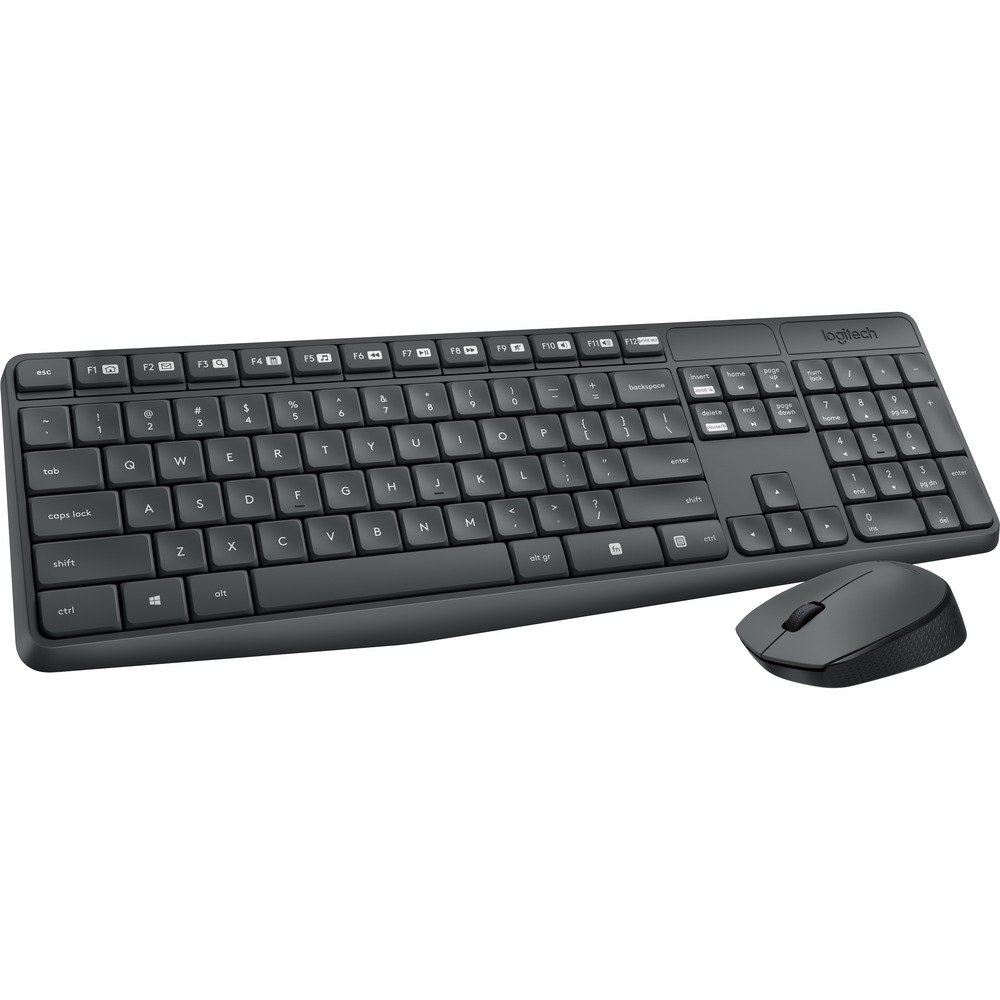 LOG920007897 - Durable. Simple. Wireless. The Logitech MK235 wireless keyboard and mouse combo gives you the comfort and simplicity of a traditional full-size keyboard and reliable wireless mouse. Type on the keyboard as long as three years between battery changes and use your mouse for up to one year before replacing the battery. Built to last, the USB wireless keyboard features sturdy tilt legs and durable keys. Simply plug the tiny USB receiver and enjoy a strong connection with no lag time. Use this portable keyboard mouse set with your laptop or PC wherever you get work done. More from the Manufacturer
