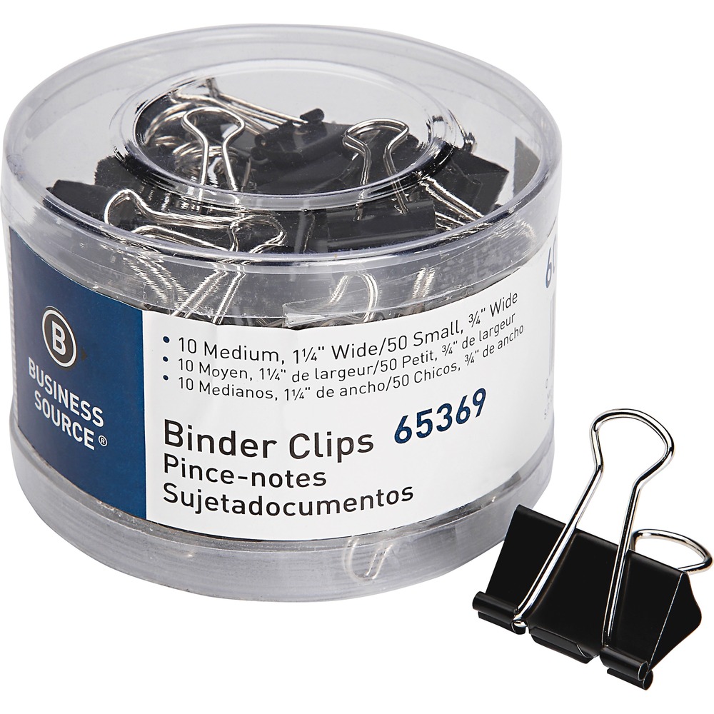 BSN65369 - Binder clips in two sizes deliver a powerful grip to hold large stacks of papers in place. Set includes 10 medium-size binder clips (32mm) and 50 small binder clips (19mm). Steel clips feature zinc wire arms that fold flat in front and back positions. Use for separating projects or organizing stacks of documents on your desk. The arms on the binder clips can be used to hang lightweight stacks for easy access.