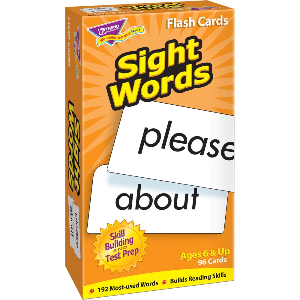 TEP53003 - Content-rich sight word cards do their job, teaching students new skills in a fun way. This three-level review pack helps students build vocabulary and learn to recognize sight words. The 192 most-used words on 96 flash cards serve in skill-building and test preparation. Students will delight in mastering new skills. No-see-through cards feature quick-sorting, rounded corners. Sturdy cards come in a storage box and are ideal for teaching students ages 6 and up.
