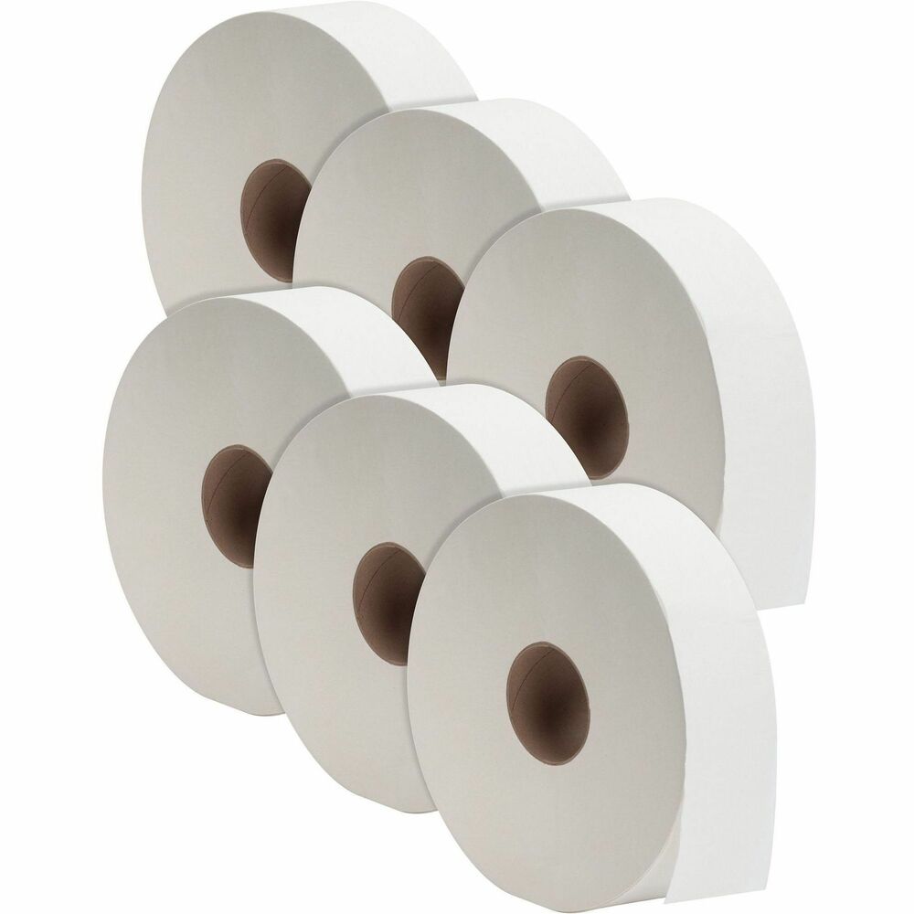 GJO3520006 - This jumbo roll of two-ply bathroom tissue satisfies everyday needs. Made from a high percentage of recycled fiber, it exceeds EPA comprehensive procurement guidelines. This bathroom tissue is cost-effective solution for all areas and is safe for sewer and septic system. It fits in bathroom tissue dispensers that hold a 12" diameter roll.