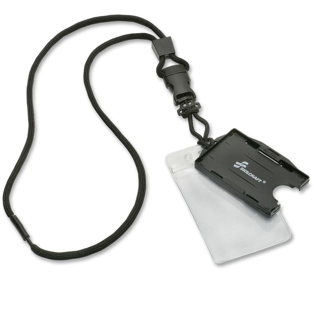 NSN6485709 - Perfect for Common Access Cards (CACs) and other forms of identification, these Flight Line Lanyards keep ID badges clearly displayed at all times. The 36" lanyard is made from black nylon cord. It includes a side ridged badge holder that can secure up to two cards and a clear resealable pouch for additional needs. Lanyard includes a breakaway attachment for safety.