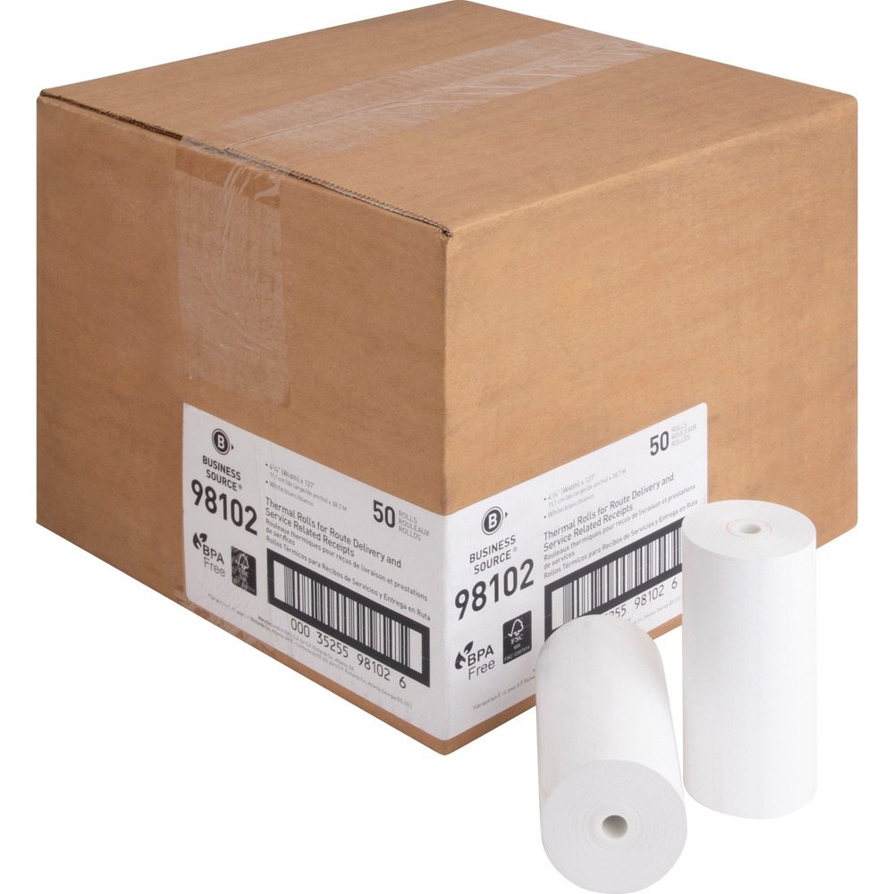 BSN98102 - Thermal rolls are designed for route delivery and service-related receipts in portable printers. They are easy to use. Simply drop them in the portable printer's cradle and feed the paper. End-of-roll warning feature keeps you prepared for replacement time. The recyclable 3/8" core of the roll and the packaging are made of plastic. The 4-3/8" x 127' thermal roll is made with BPA-free and FSC Certified thermal paper.