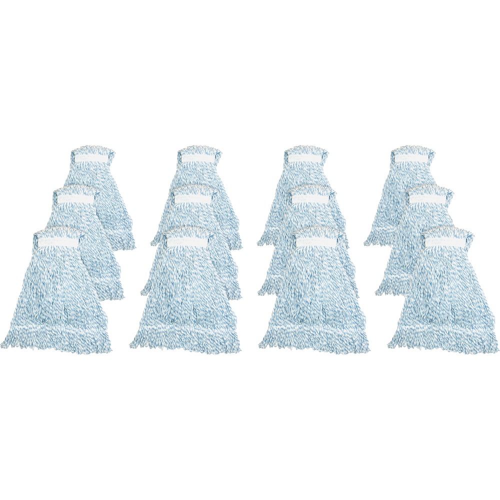 GJOLBW1BCT - Large mophead with blue stripes is designed for finishing applications. The Hygrade four-ply rayon yarn offers good absorption and release. Looped ends provide greater durability and launderability.